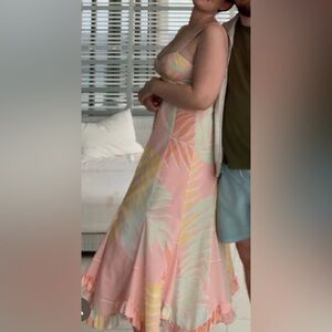 Hutch Pastel Palm Leaf Print Midi Dress